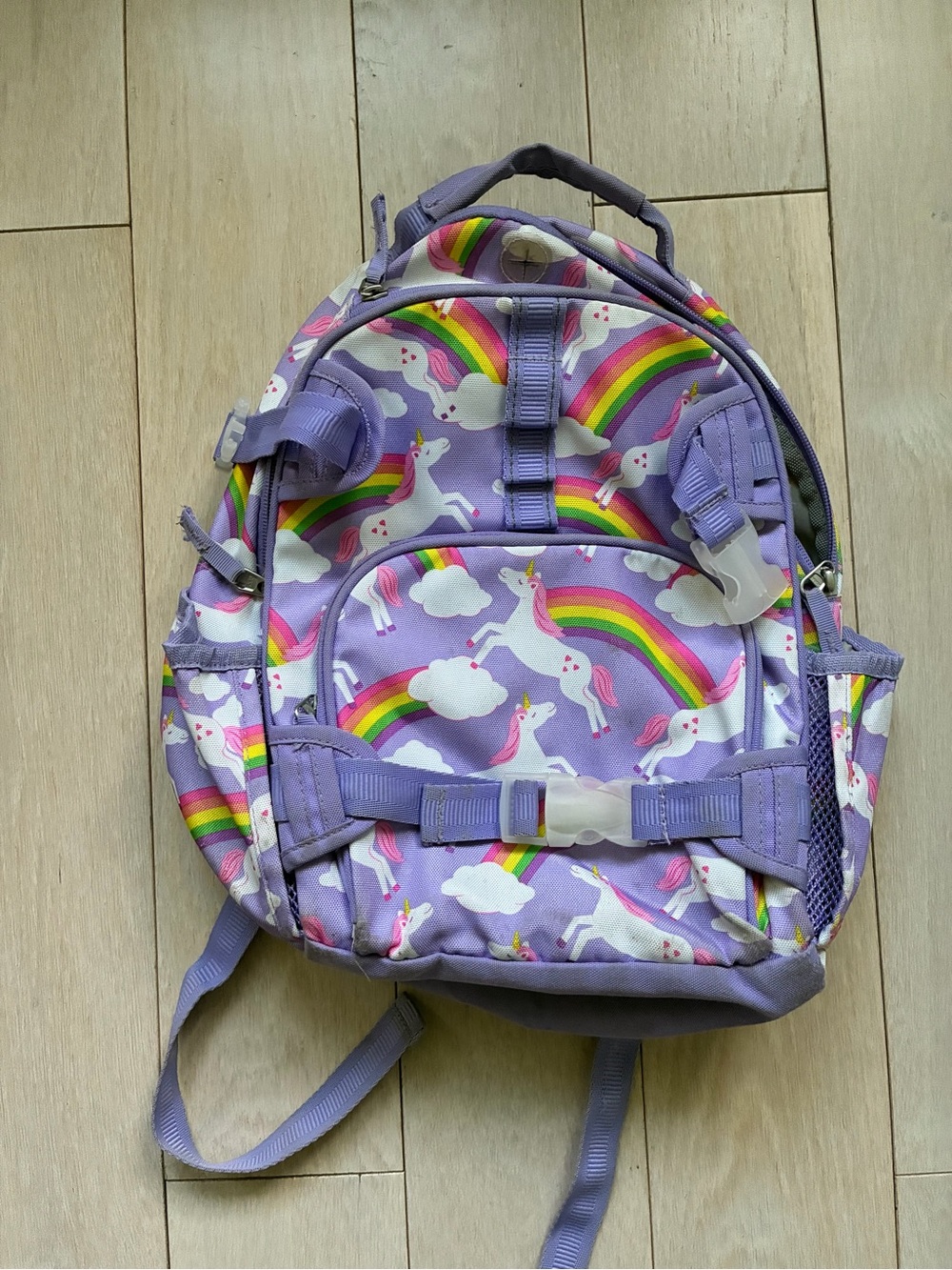 Pottery Barn Purple Unicorn Kids Backpack with Rainbows - GUC